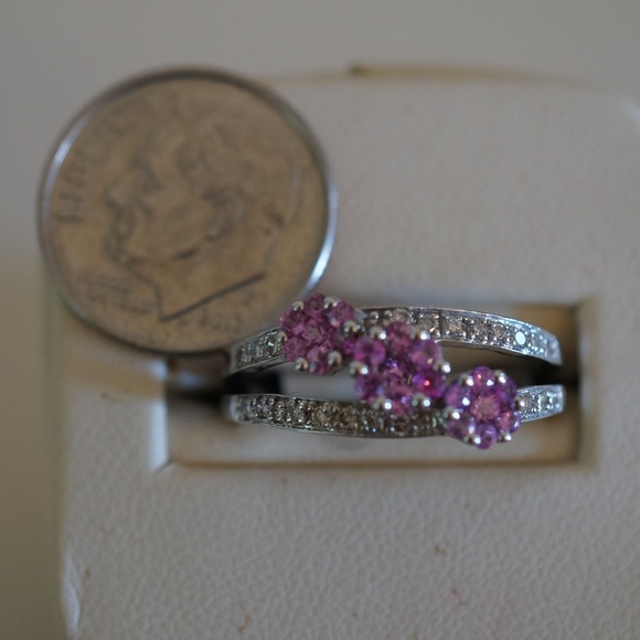 14KW Gold Genuine Pink Sapphire & Diamond Ring - Picture 7 of 7